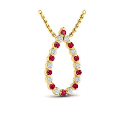 Diamond and Ruby Open Teardrop Pendant Necklace