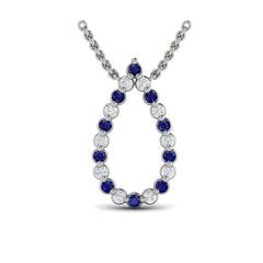 Diamond and Blue Sapphire Open Teardrop Pendant Necklace