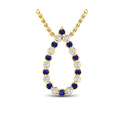 Diamond and Blue Sapphire Open Teardrop Pendant Necklace