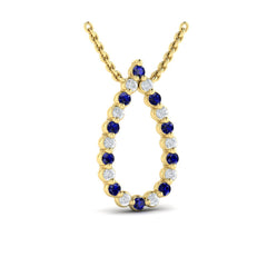 Diamond and Blue Sapphire Open Teardrop Pendant Necklace