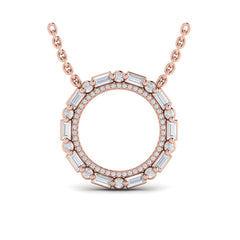 Diamond Baguette Double Open Circle Pendant Necklace