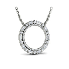 Diamond Baguette Double Open Circle Pendant Necklace 