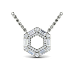 Diamond Baguette Double Row Open Honeycomb Pendant Necklace