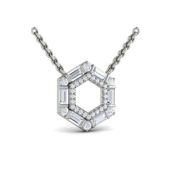 Diamond Baguette Double Row Open Honeycomb Pendant Necklace