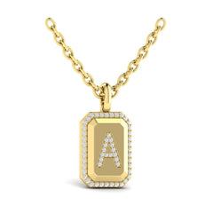 Diamond Medallion Alphabet Pendant Link Necklace, A
