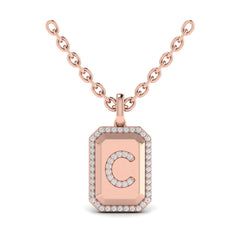 Diamond Medallion Alphabet Pendant Link Necklace, C