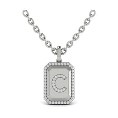 Diamond Medallion Alphabet Pendant Link Necklace, C