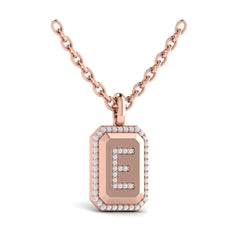 Diamond Medallion Alphabet Pendant Link Necklace, E