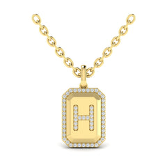 Diamond Medallion Alphabet Pendant Link Necklace, H