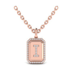 Diamond Medallion Alphabet Pendant Link Necklace, I