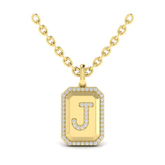 Diamond Medallion Alphabet Pendant Link Necklace, J