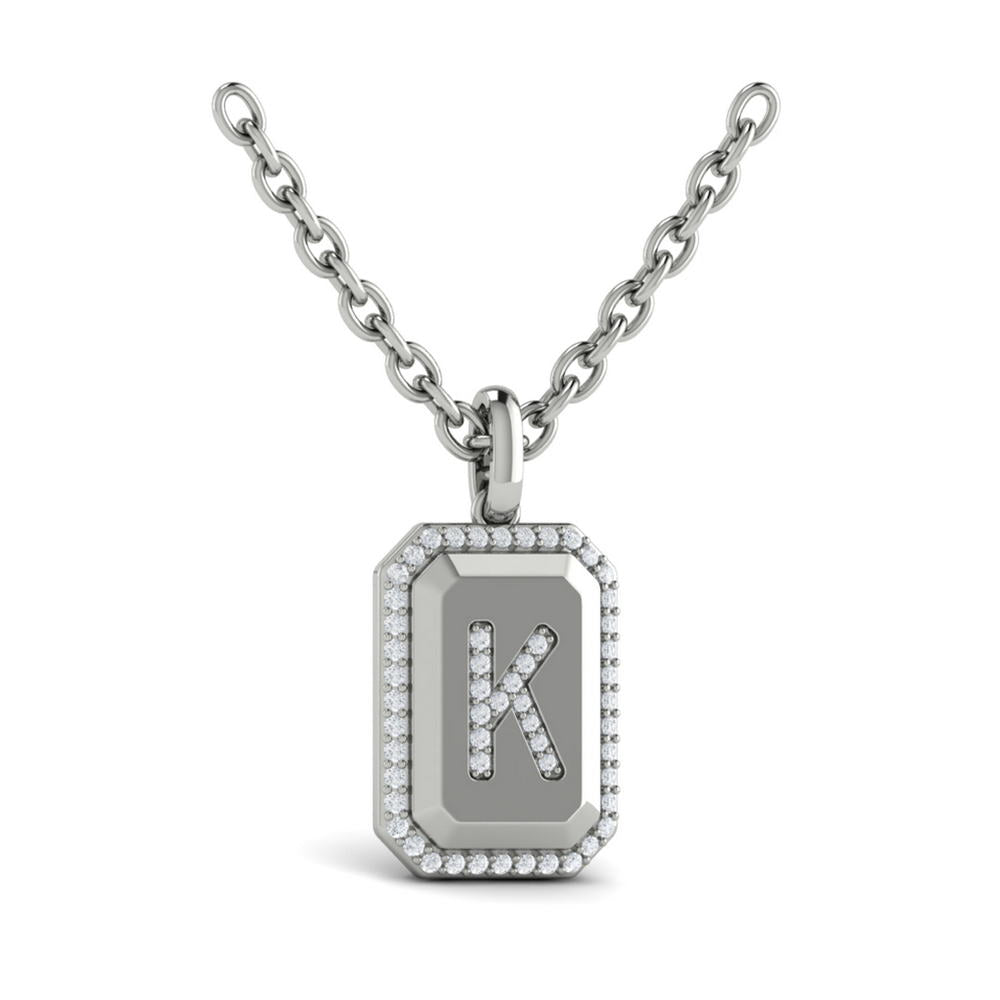 Diamond Medallion Alphabet Pendant Link Necklace, K