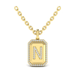 Diamond Medallion Alphabet Pendant Link Necklace, N