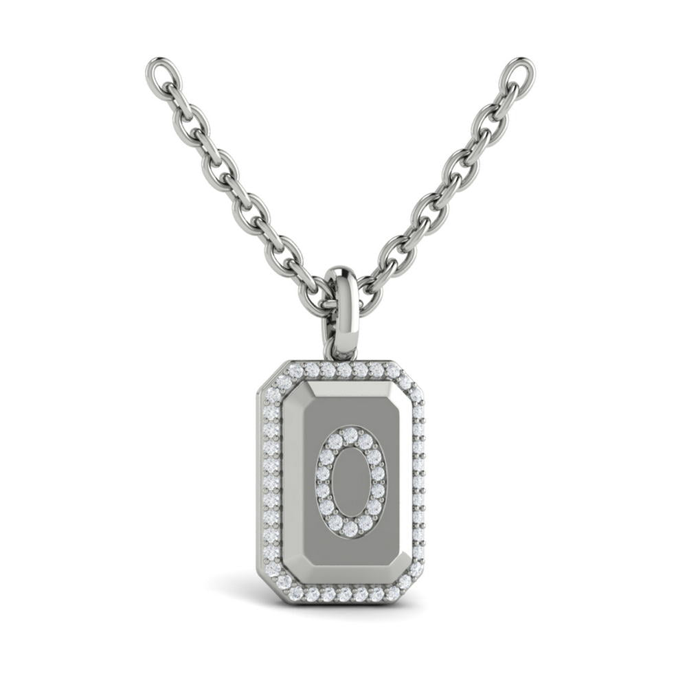 Diamond Medallion Alphabet Pendant Link Necklace, O