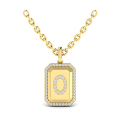 Diamond Medallion Alphabet Pendant Link Necklace, O