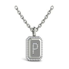 Diamond Medallion Alphabet Pendant Link Necklace, P