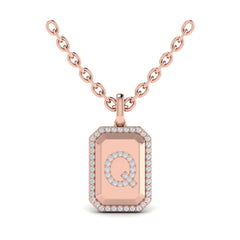 Diamond Medallion Alphabet Pendant Link Necklace, Q
