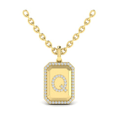 Diamond Medallion Alphabet Pendant Link Necklace, Q