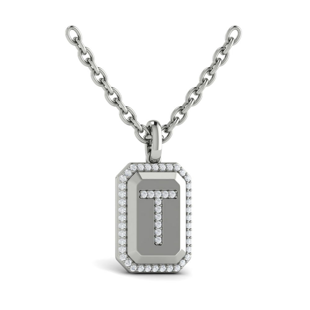 Diamond Medallion Alphabet Pendant Link Necklace, T