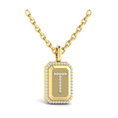 Diamond Medallion Alphabet Pendant Link Necklace, T