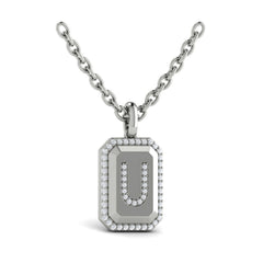 Diamond Medallion Alphabet Pendant Link Necklace, U