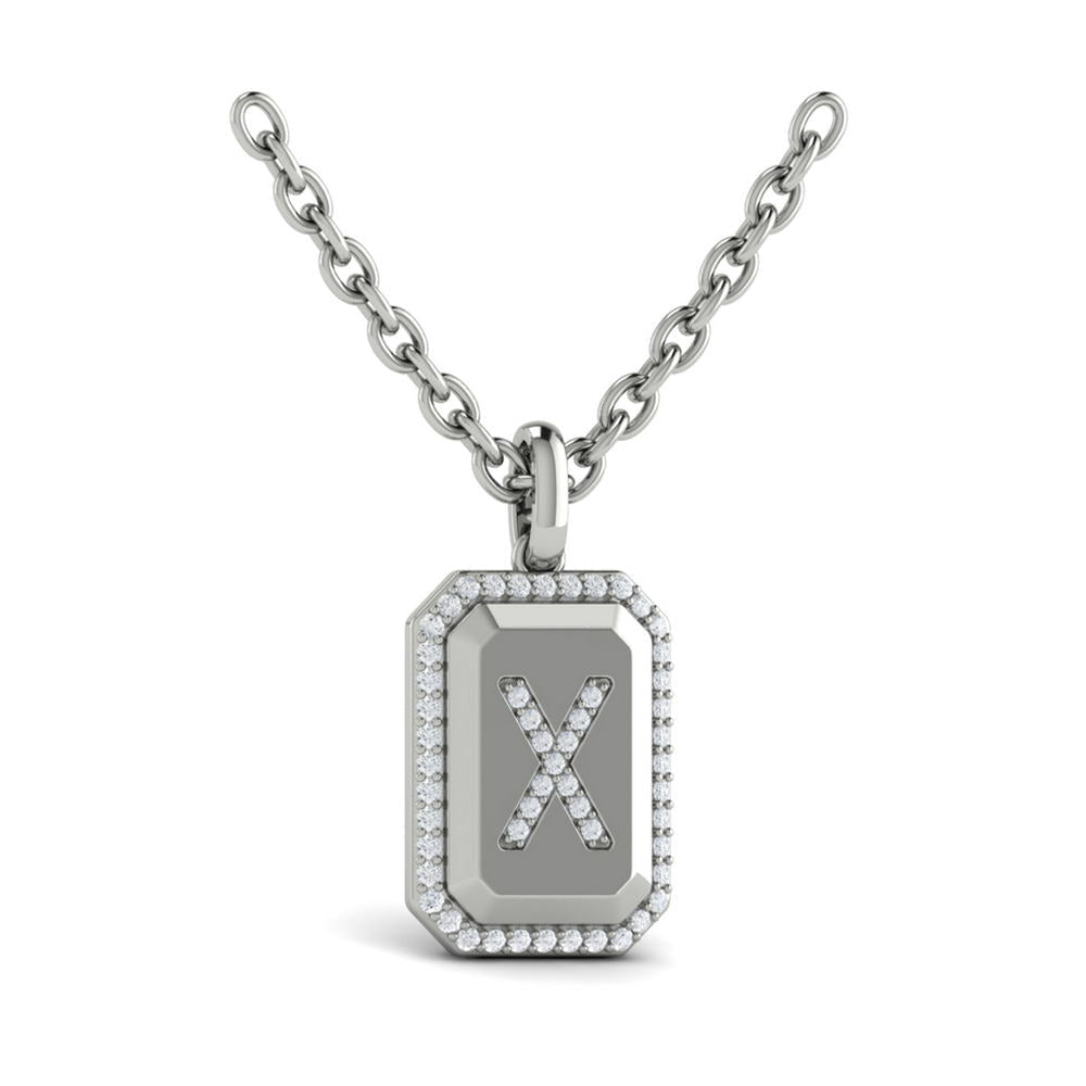 Diamond Medallion Alphabet Pendant Link Necklace, X