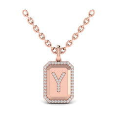 Diamond Medallion Alphabet Pendant Link Necklace, Y