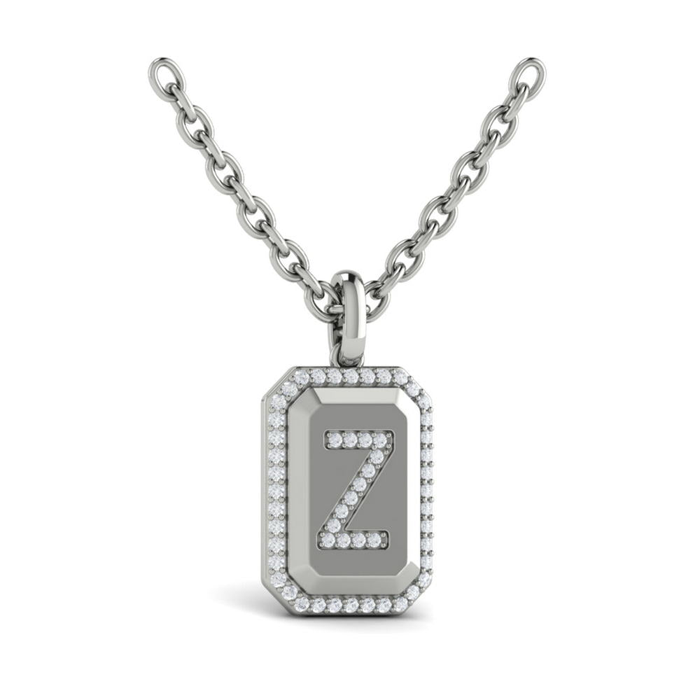 Diamond Medallion Alphabet Pendant Link Necklace, Z