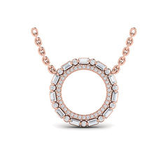 Diamond Baguette Double Open Circle Pendant Necklace