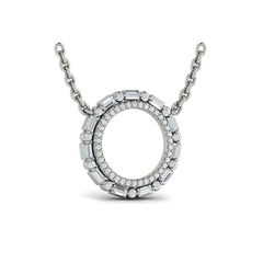 Diamond Baguette Double Open Circle Pendant Necklace 