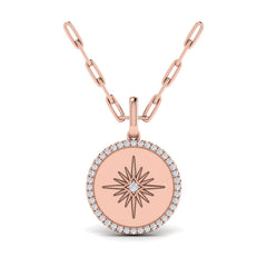 Center Starburst Diamond and Bezel Pendant Necklace