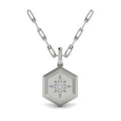 Center Starburst Diamond and Bezel Hexagon Pendant Necklace