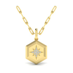 Center Starburst Diamond and Bezel Hexagon Pendant Necklace