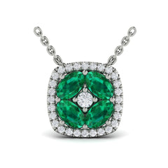 Diamond Cushion Halo and Multi Oval Emerald with Center Diamond Necklace