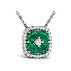 Diamond Cushion Halo and Multi Oval Emerald with Center Diamond Necklace