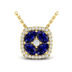 Diamond Cushion Halo and Multi Oval Sapphire with Center Diamond Necklace