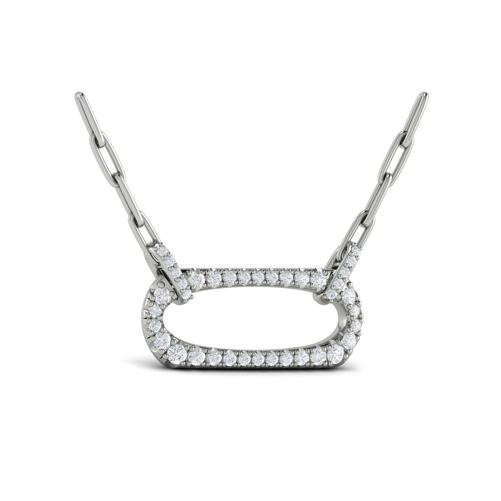 Diamond Accent East West Open Oval Pendant with Link Necklace