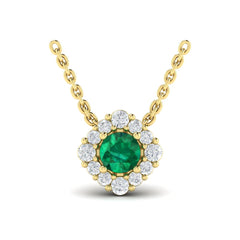 Diamond Halo and Round Emerald Center Pendant