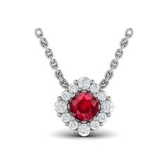 Diamond Halo and Round Ruby Center Pendant