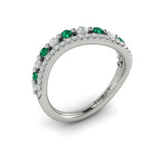 Diamond and Emerald Two Row Curved Ring
