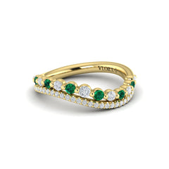 Diamond and Emerald Two Row Curved Ring