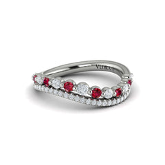 Diamond and Ruby Two Row Curved Ring