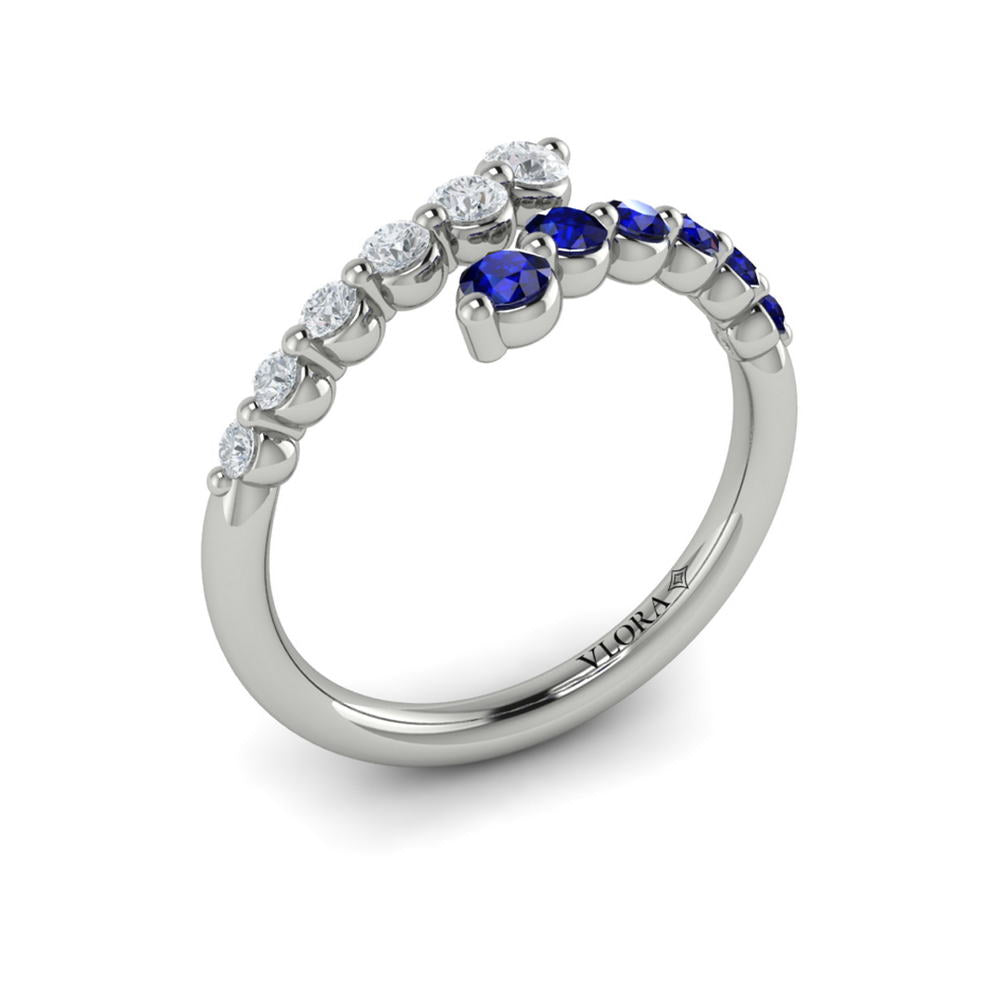 Diamond and Blue Sapphire Open Wrap Ring 