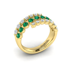Diamond and Emerald Three Row Wrap Ring