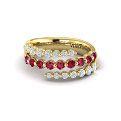 Diamond and Ruby Three Row Wrap Ring