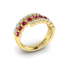 Diamond and Ruby Three Row Wrap Ring