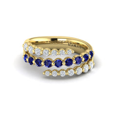 Diamond and Blue Sapphire Three Row Wrap Ring