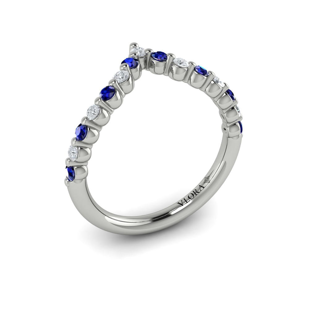 Diamond and Blue Sapphire Chevron Ring