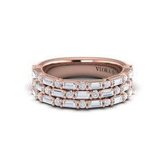 Diamond Baguette Three Row Ring