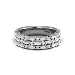 Diamond Baguette Three Row Ring